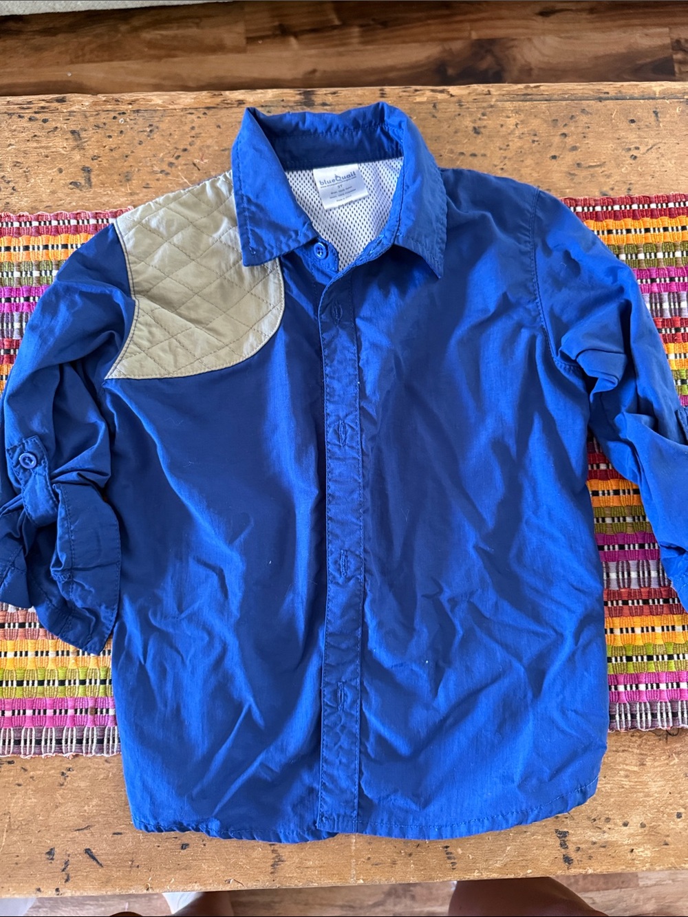 Boys’ Blue Quail Button-Up Shirt with Quilted Shoulder